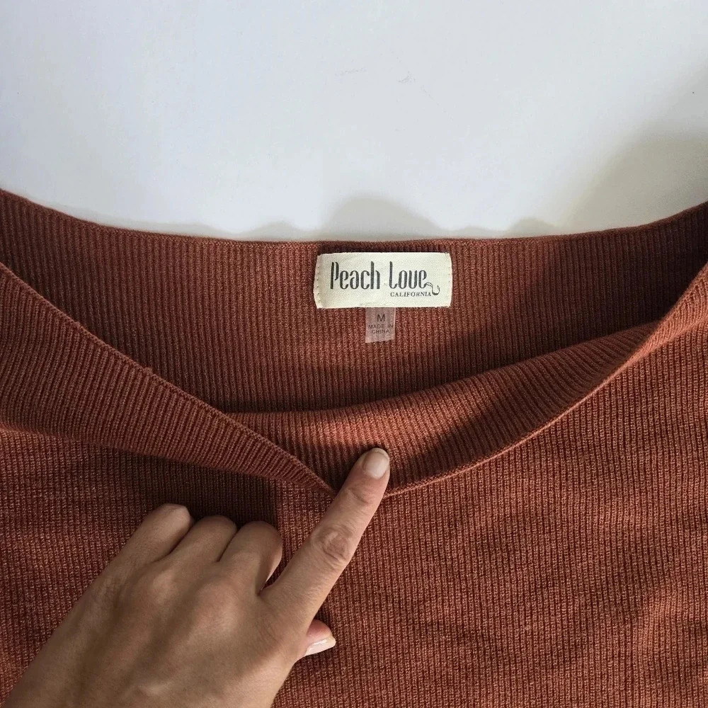 Peach Love terracotta orange sweater dress puff long sleeve knit sz M - Picture 5 of 10
